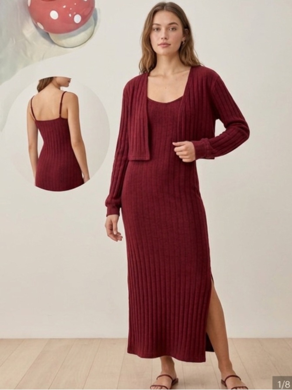 Ribbed Knit Burgundy Maxi Dress